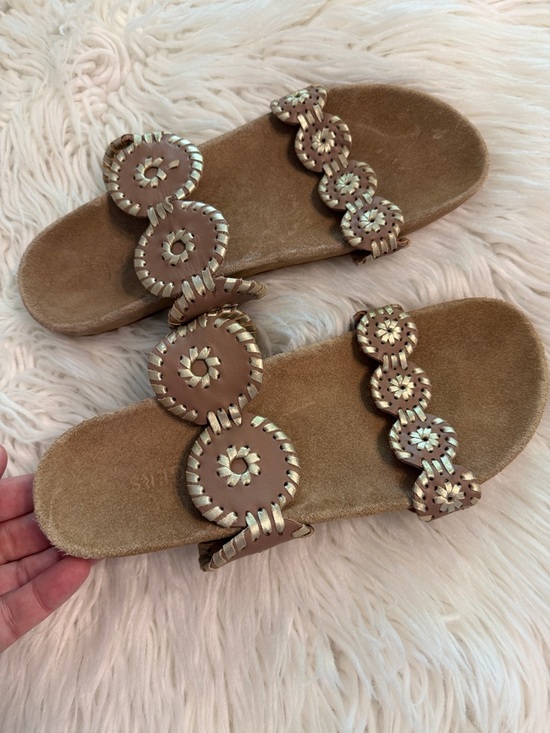 Jack Rogers Shoes - Jack Rogers Tan/Brown Leather Circle-Embellished Slide Sandals size 8.5